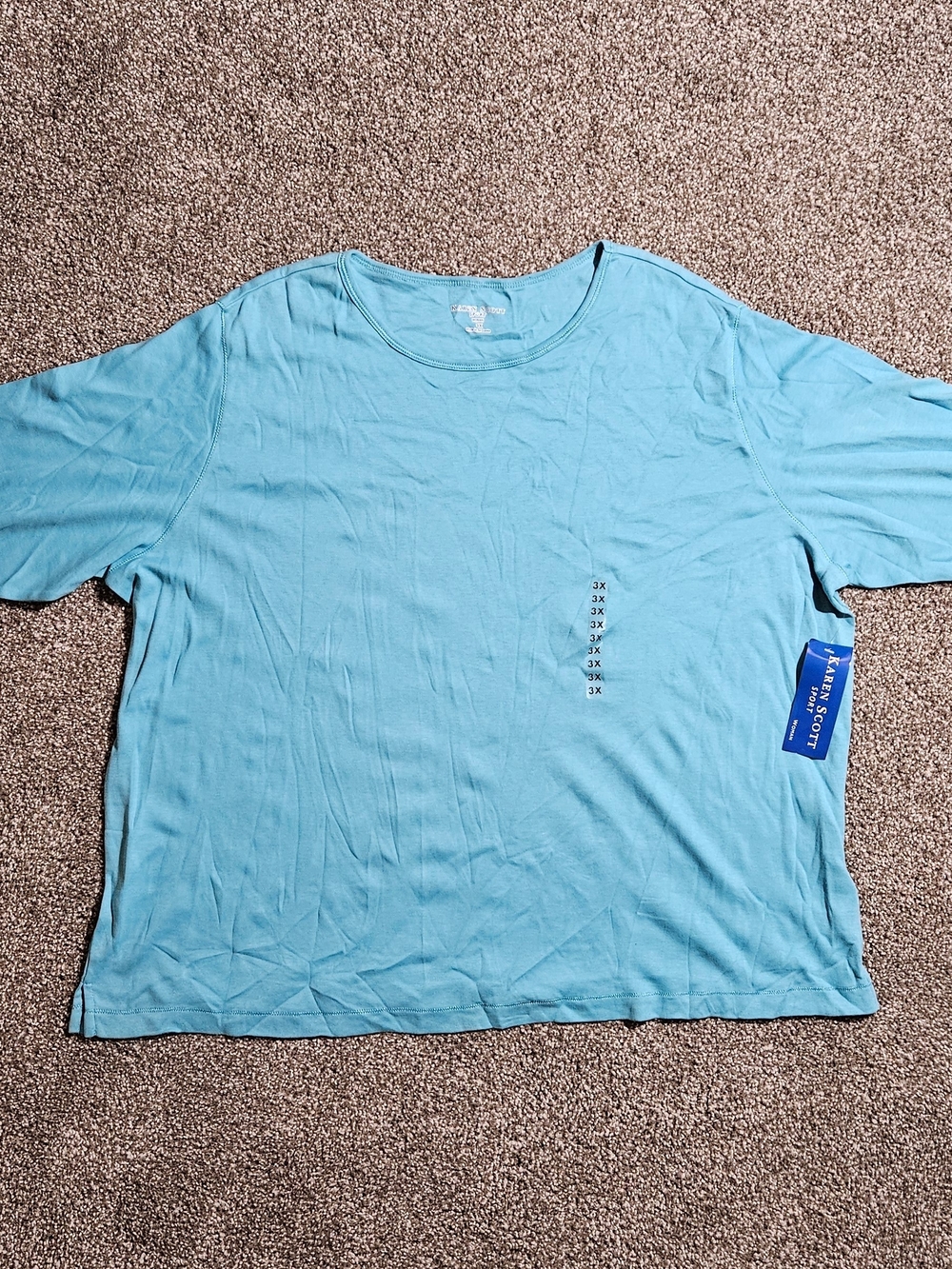 NWT Karen Scott Sport Blue 3/4 Sleeve Shirt Cotton Women's Size 3XL
